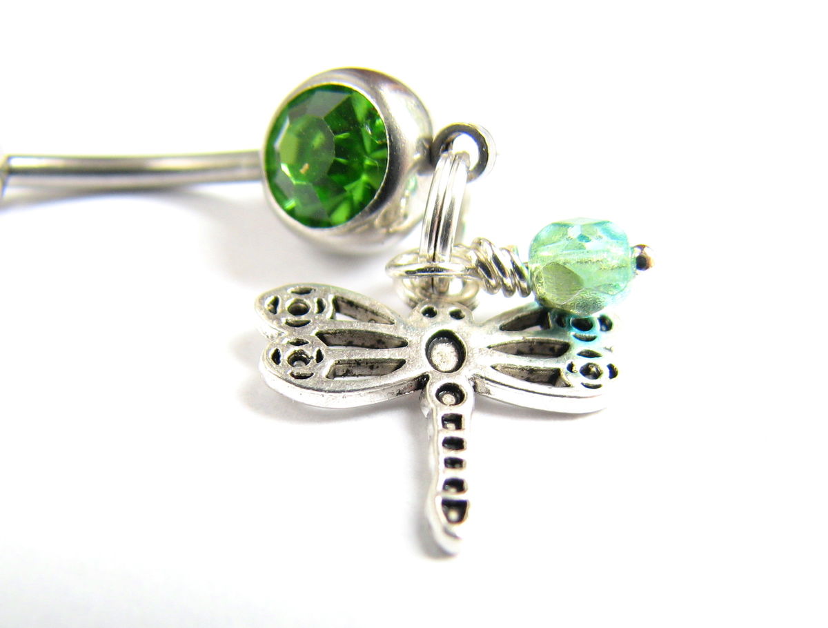 Beaded Silver Dragonfly Belly Button Ring Bits off the Beach