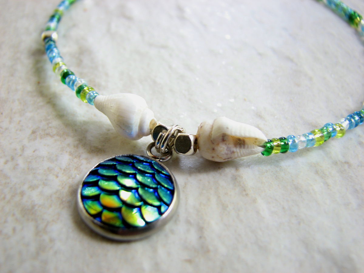 Beaded Mermaid Ankle Bracelet with Shells - Bits off the Beach