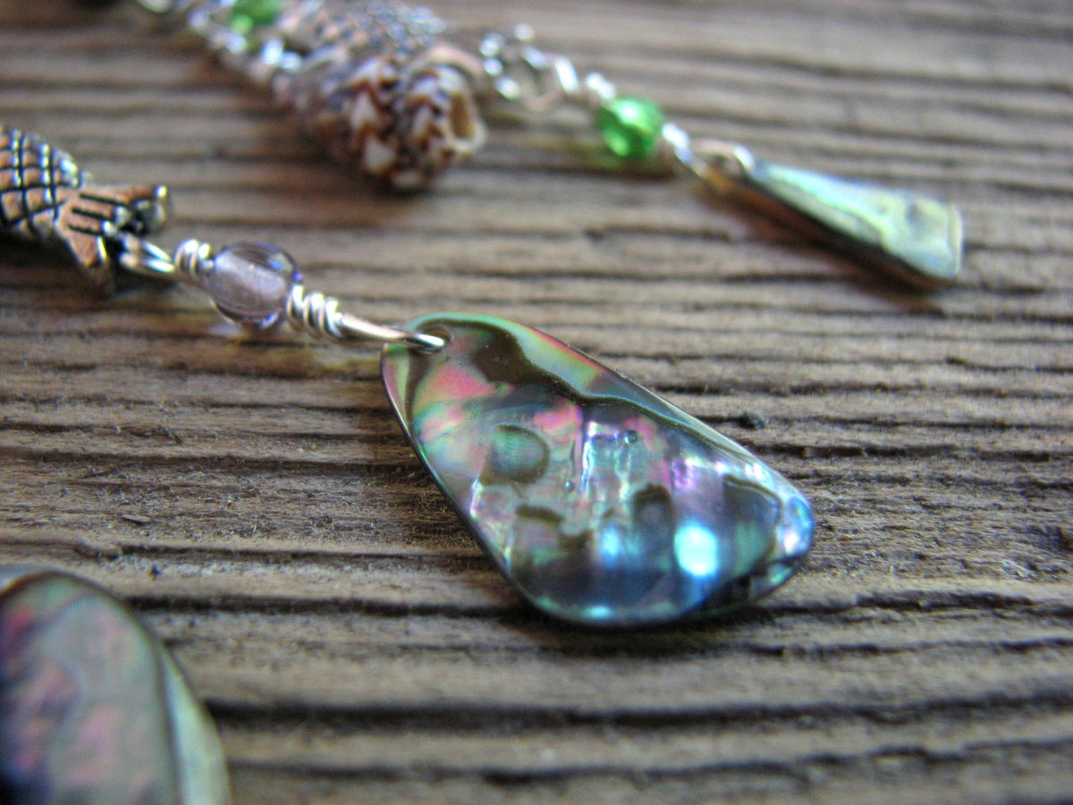 Long Belly Ring Bars, Abalone Shell Beach Dangles Bits off the Beach