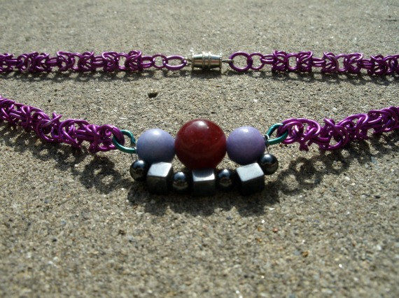 Violet Byzantine Necklace with polished stone and hematite beads - product images  of 