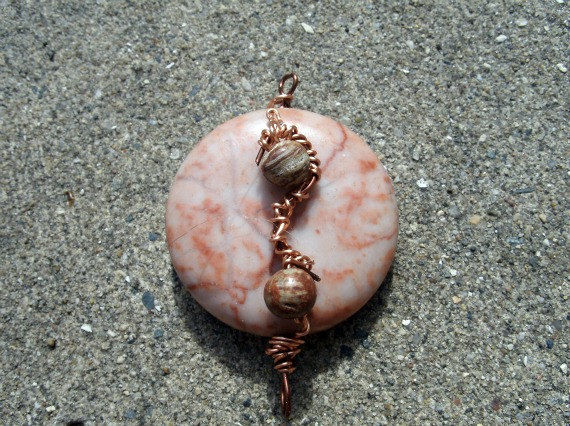 Orange and Brown Polished Stone with Stone Bead Wire Wrapped Accents - product images  of 
