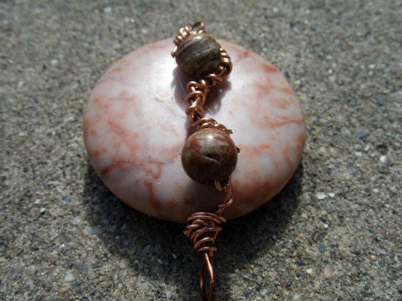 Orange and Brown Polished Stone with Stone Bead Wire Wrapped Accents - product images  of 
