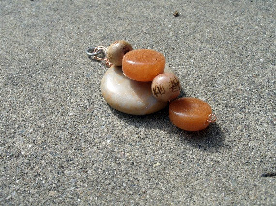 Polished stone with Orange Stone and Wooden Bead Accents - product images  of 