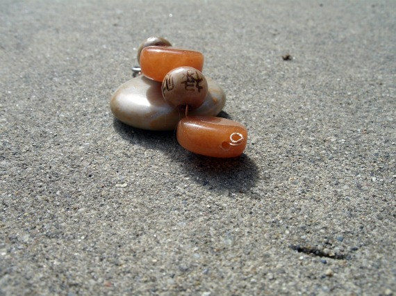 Polished stone with Orange Stone and Wooden Bead Accents - product images  of 