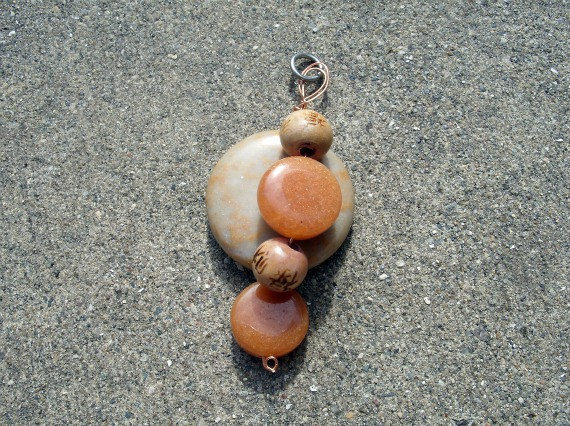 Polished stone with Orange Stone and Wooden Bead Accents - product images  of 