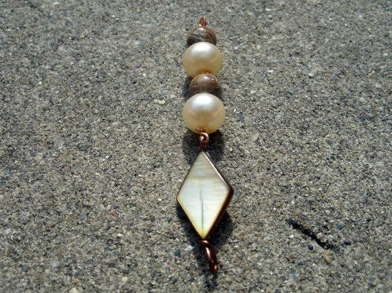 Faux Pearl and Polished Stone Pendant with Dangling Dyed Shell Accent - product images  of 