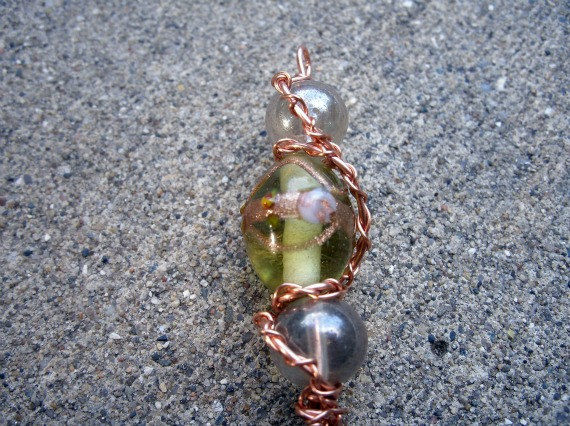 Green Glass Beaded Pendant with Copper Twist - product images  of 