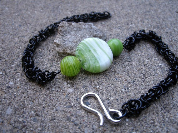 Green and White Swirl Byzantine Bracelet - product images  of 