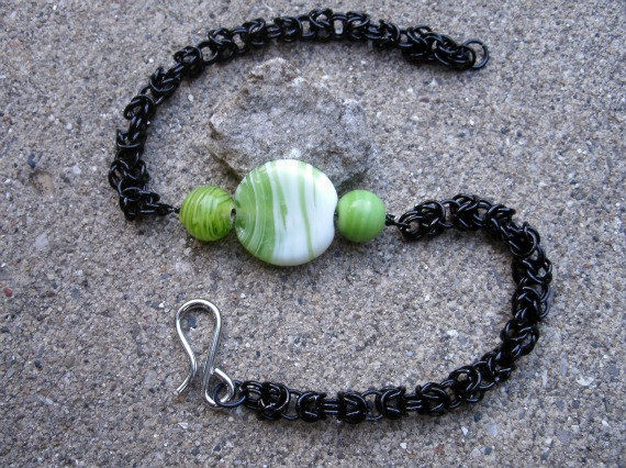 Green and White Swirl Byzantine Bracelet - product images  of 