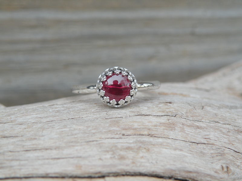 Garnet Ring, Simple Garnet Ring, Garnet, Sterling Silver - product images  of 