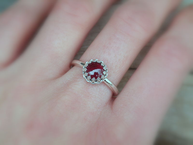 Garnet Ring, Simple Garnet Ring, Garnet, Sterling Silver - product images  of 