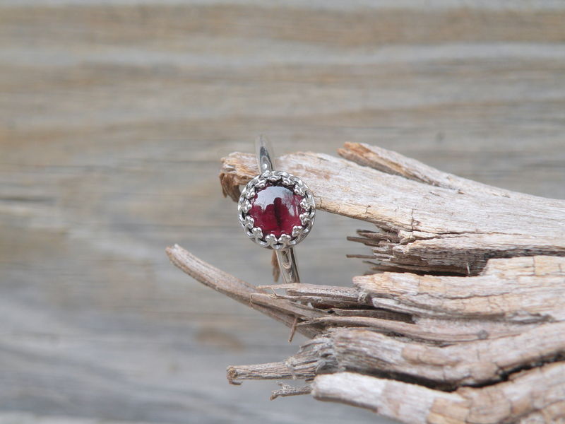 Garnet Ring, Simple Garnet Ring, Garnet, Sterling Silver - product images  of 