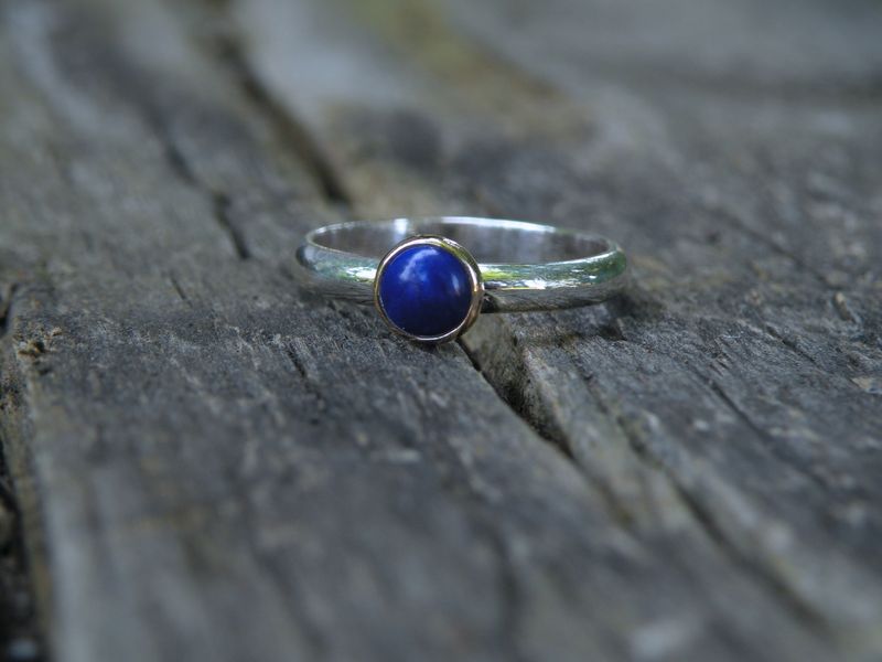 Lapis 14KT Gold Bezel Silver Ring - product images  of 