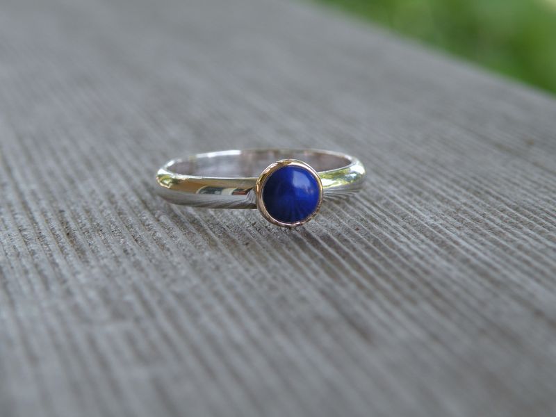 Lapis 14KT Gold Bezel Silver Ring - product images  of 
