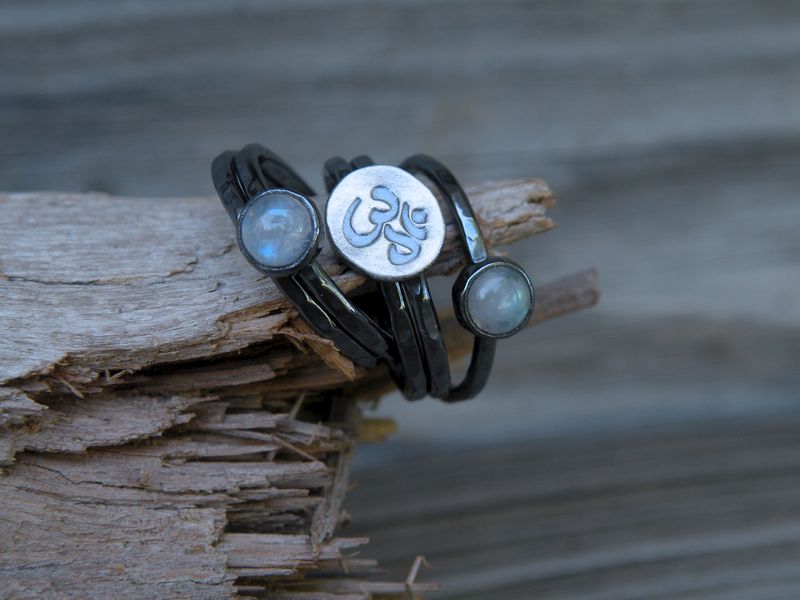 Rainbow Moonstone Ohm Stacking Rings - product images  of 