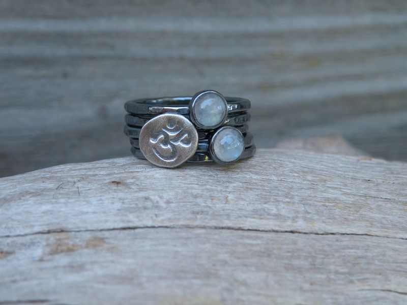 Rainbow Moonstone Ohm Stacking Rings - product images  of 