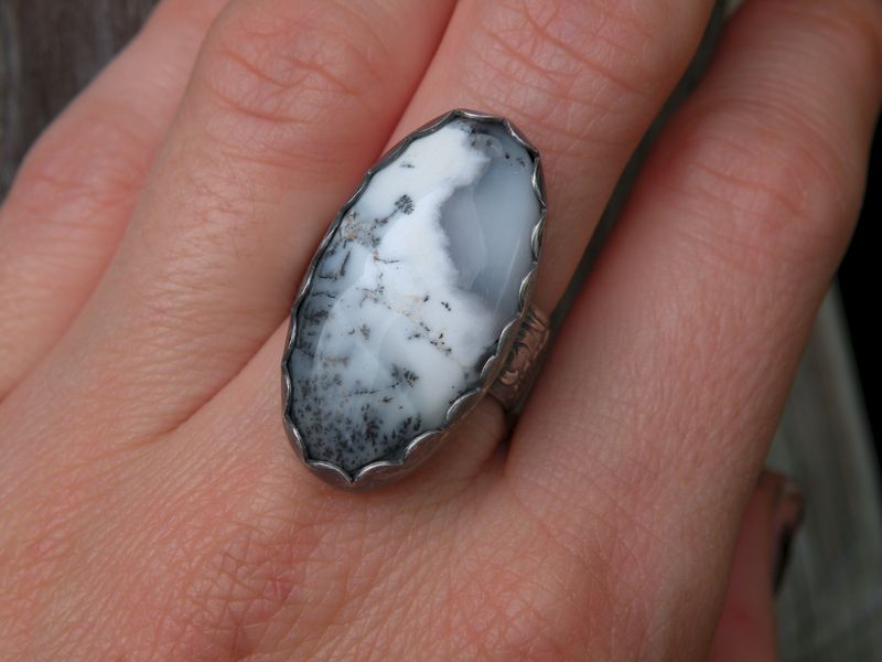 Dendrite Agate On Floral Band Size 6 - product images  of 