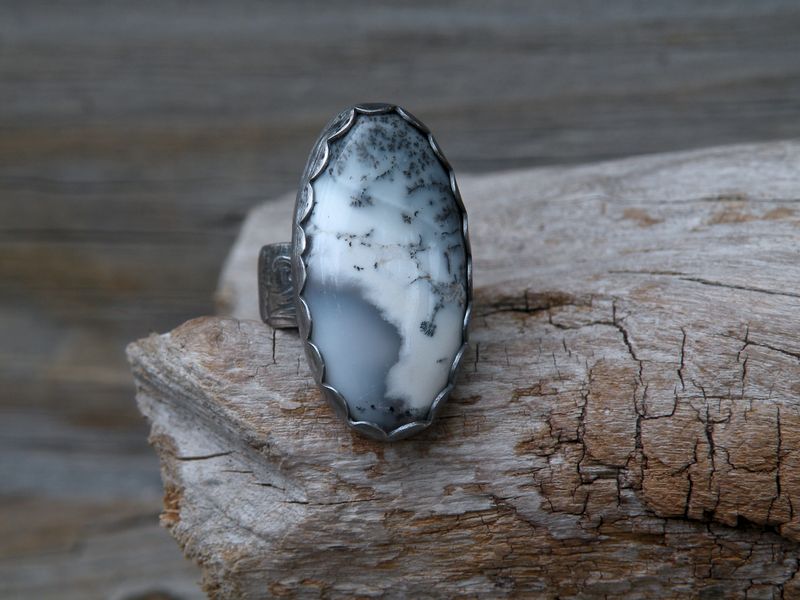Dendrite Agate On Floral Band Size 6 - product images  of 