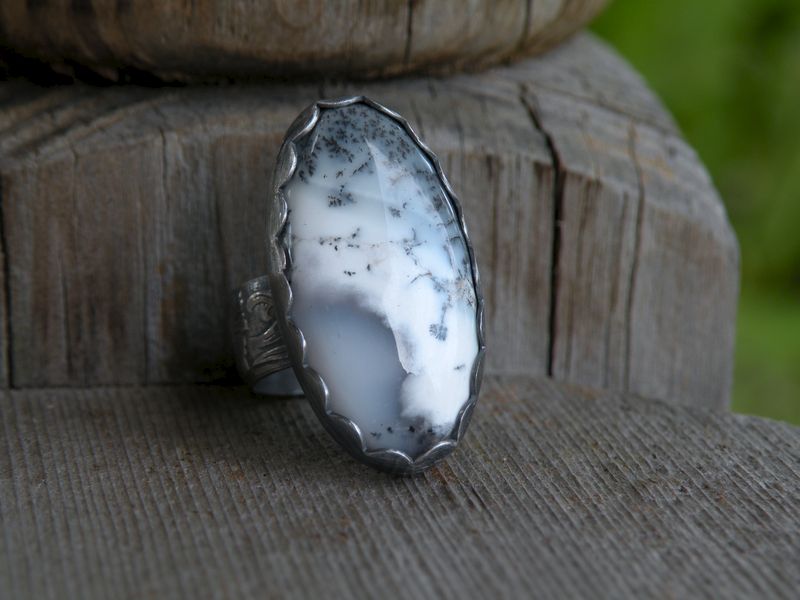 Dendrite Agate On Floral Band Size 6 - product images  of 