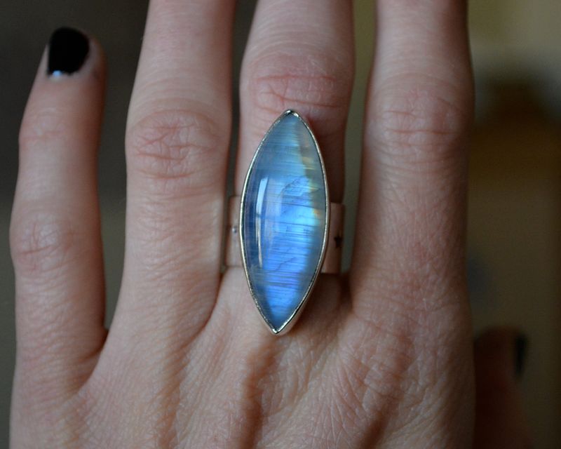 Rainbow Moonstone Marquise Star Band Ring Size 6 - product images  of 