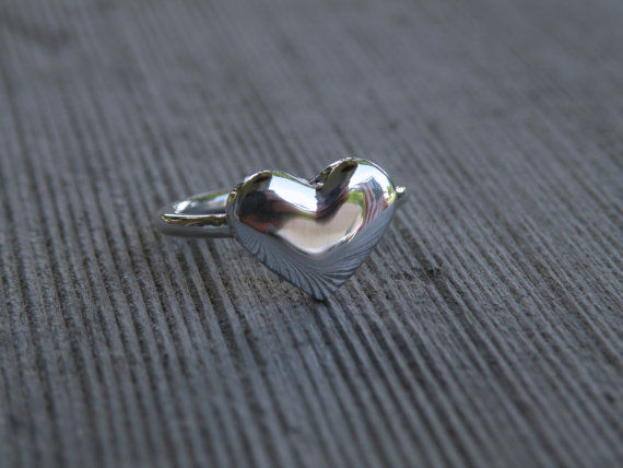 Sterling Silver Heart Ring, Heart Ring, Heart, Hand Carved - product images  of 