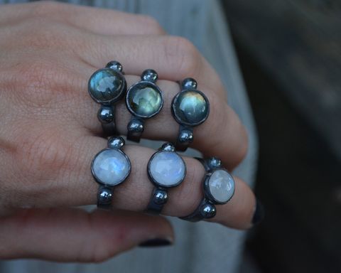 Labradorite,and,Moonstone,Empress,Rings,Labradorite rings, moonstone rings, rainbow moonstone rings, labradorite, moonstone, rainbow moonstone, sterling silver, silver rings, empress rings, handmade