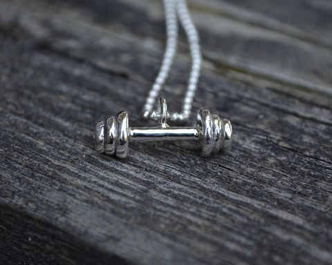 Barbell,Necklace,barbell necklace, barbell, sterling silver, silver barbell necklace, handmade barbell necklace, silver, health necklace, health jewelry, gym, fitness necklace, fitness, dumbbell, dumbbell necklace