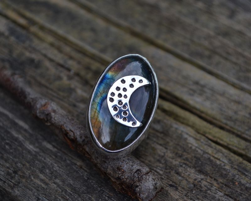 Labradorite Moon Ring Size 5.5-5.75 - product images  of 