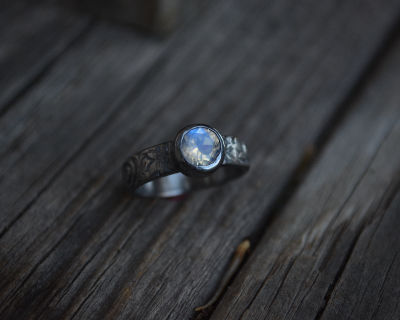 Rainbow Moonstone Faceted Ring on Floral Band - product images  of 