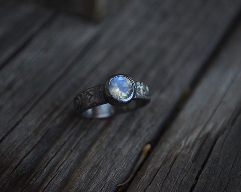 Rainbow,Moonstone,Faceted,Ring,on,Floral,Band,rainbow moonstone, rainbow moonstone faceted ring, rainbow moonstone ring, faceted rainbow moonstone, handmade rainbow moonstone ring, floral band, moonstone ring, moonstone, sterling silver moonstone ring, silver moonstone ring, rainbow moonstone