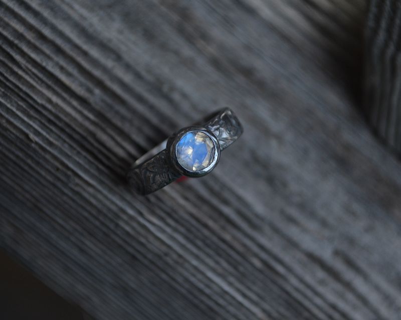 Rainbow Moonstone Faceted Ring on Floral Band - product images  of 