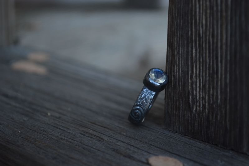 Rainbow Moonstone Faceted Ring on Floral Band - product images  of 