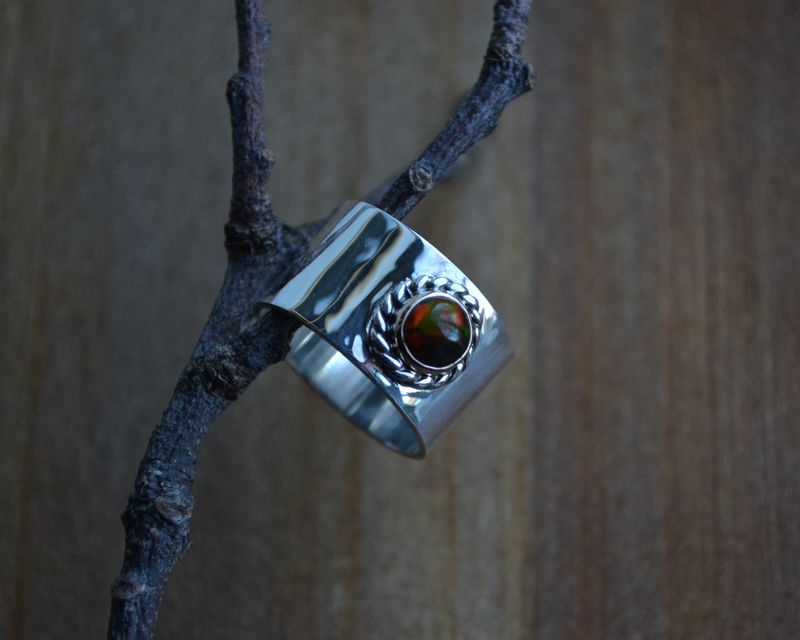 Black Opal & 14KT Gold Wide Band Ring Size 6.5 - product images  of 