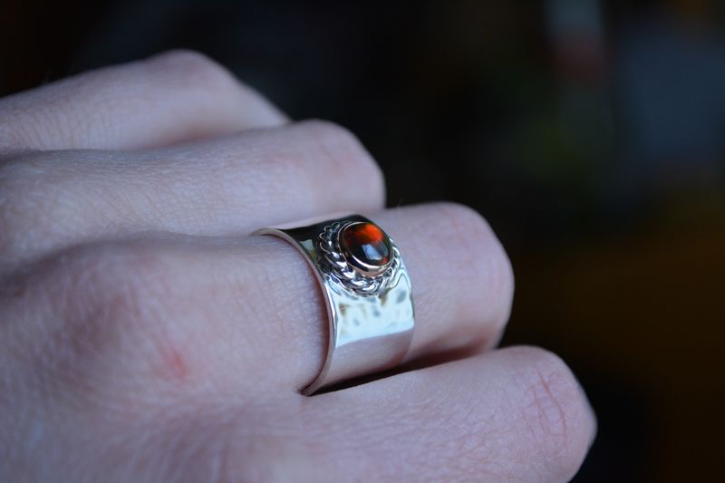 Black Opal & 14KT Gold Wide Band Ring Size 6.5 - product images  of 