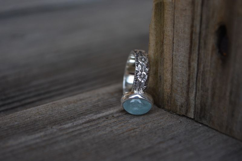 Aquamarine Ring on Floral Band - product images  of 