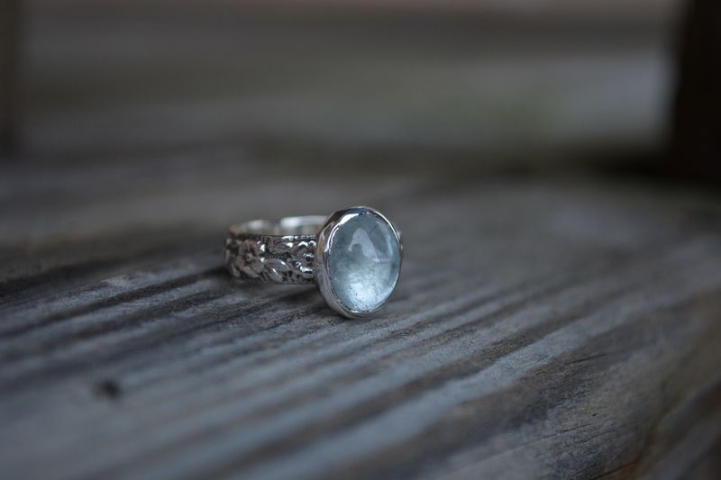 Aquamarine Ring on Floral Band - product images  of 