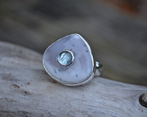 Dendritic,Agate,and,Aquamarine,Stone,on,Ring,Size,8.5-8.75,Dendritic agate ring, Dendritic agate, Dendritic and aquamarine ring, Dendritic aquamarine ring, agate ring, handmade Dendritic ring, stone on stone ring, aquamarine ring, size 7.5,sterling silver, silver agate ring