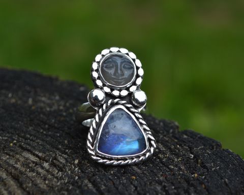 Moonstone,Goddess,Ring,Size,6.5,moonstone goddess ring, man in the moonstone, man in the moon, man in the moon ring, moon ring, rainbow moonstone ring, rainbow moonstone, moonstone, sterling silver, handmade gemstone ring, handmade moonstone ring