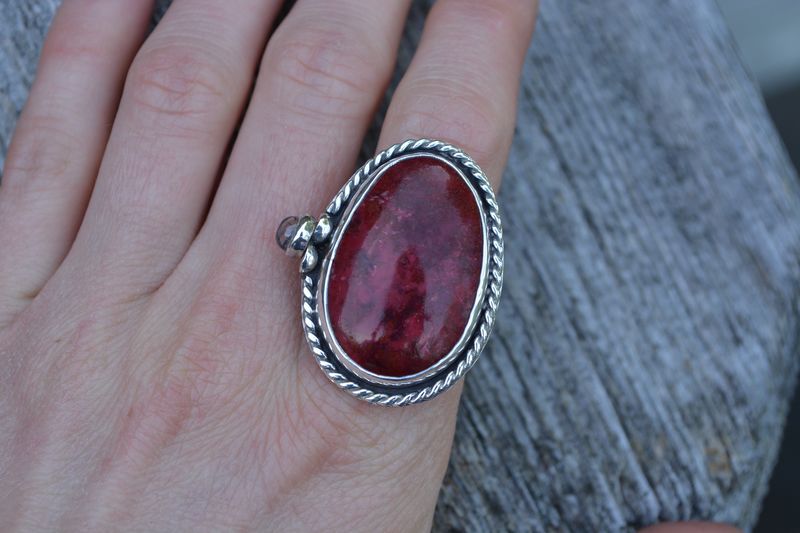 Red Alunite and Moonstone Ring Size 7.5 - product images  of 