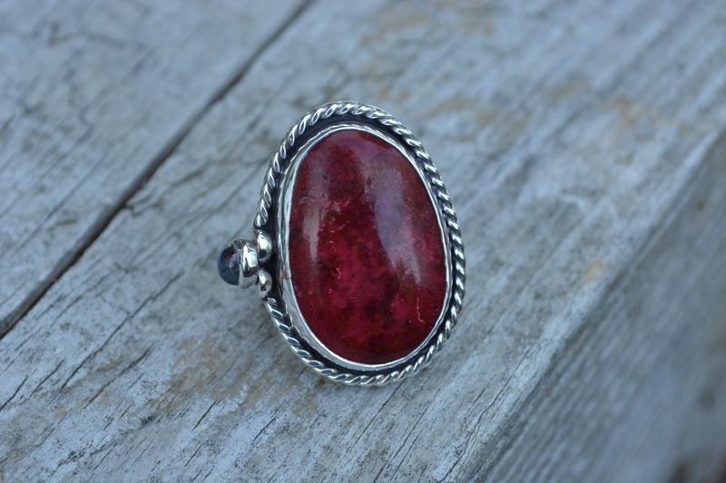 Red Alunite and Moonstone Ring Size 7.5 - product images  of 
