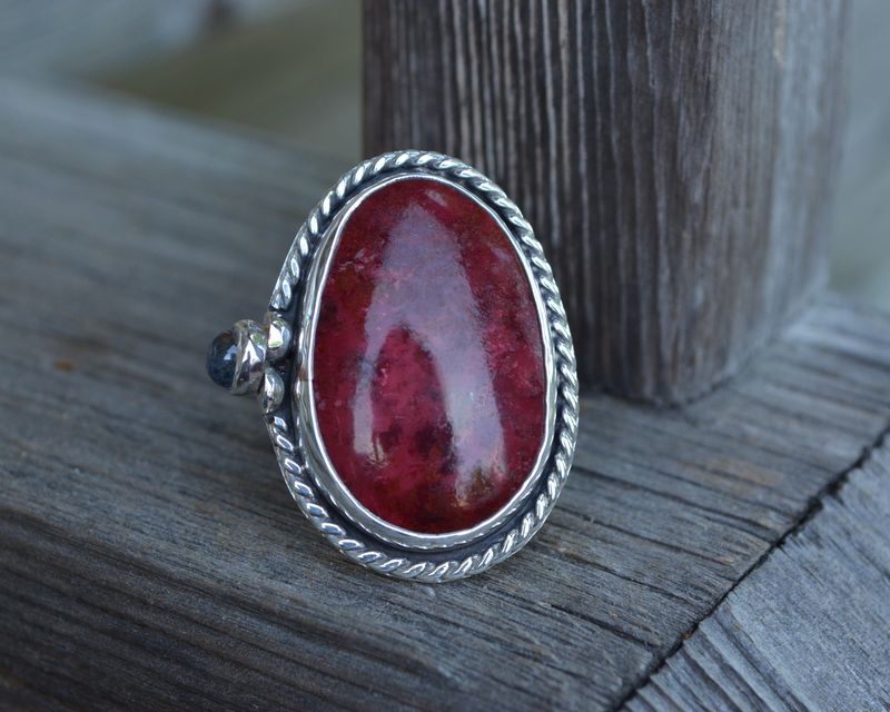 Red Alunite and Moonstone Ring Size 7.5 - product images  of 