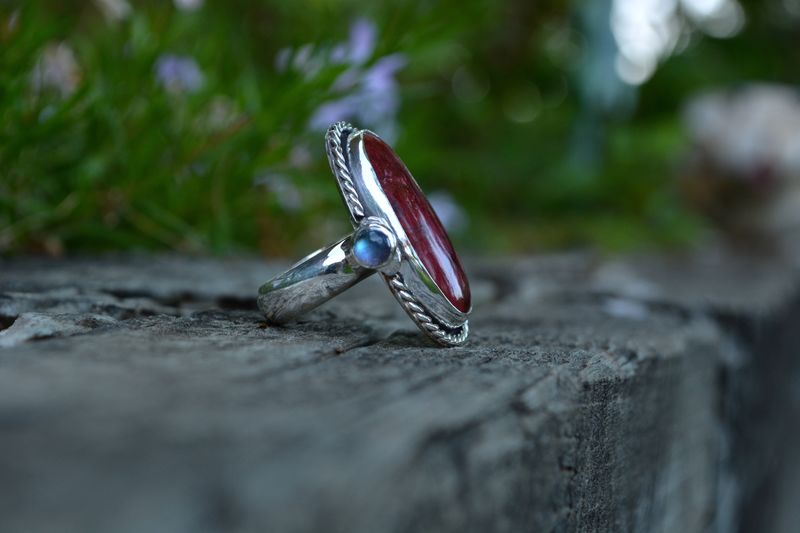 Red Alunite and Moonstone Ring Size 7.5 - product images  of 