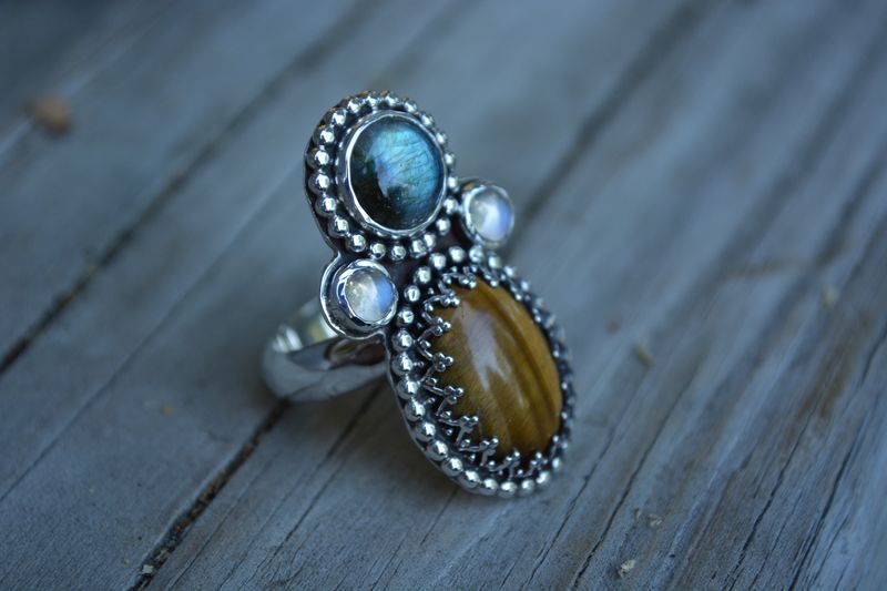 Labradorite Tigers Eye Ring Size 8.25-8.5 - product images  of 