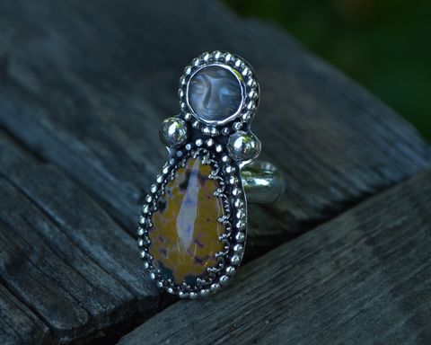 Moonstone,&,Ocean,Jasper,Size,7, man in moonstone, grey moonstone, moonstone ocean jasper ring, moonstone and ocean jasper, ocean jasper, ocean jasper ring, multi gemstone ring, bezel set moonstone ring, bezel set ocean jasper ring, sterling silver, silver moonstone jasper rin