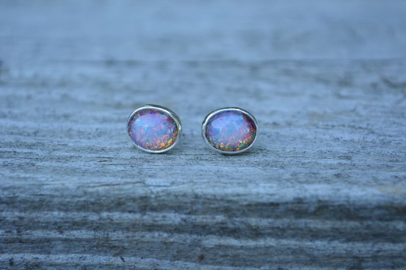 Vintage Fire Opal Post Earrings, Sterling Silver - product images  of 