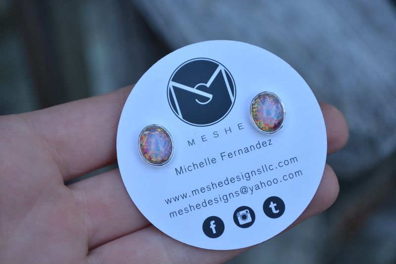 Vintage Fire Opal Post Earrings, Sterling Silver - product images  of 