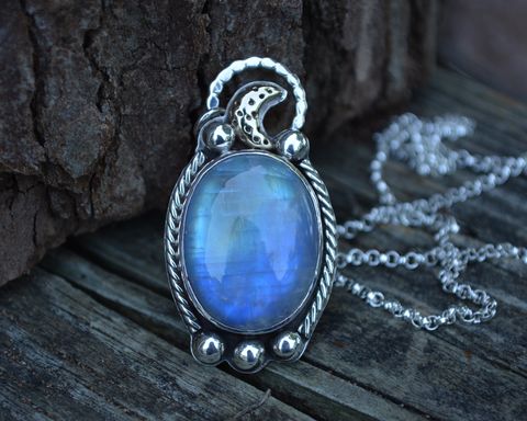 MoonStone,Moon,Necklace,moonstone moon necklace, moonstone necklace, moon necklace, moon, brass moon, rainbow moonstone necklace, rainbow moonstone moon necklace, rainbow moonstone, sterling silver, 