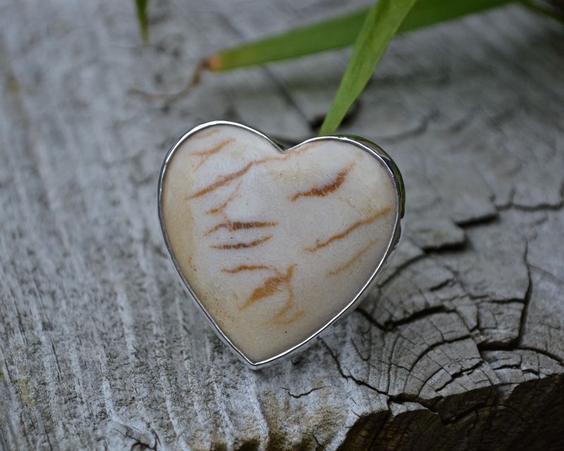 Fossilized Coral Heart Ring Size 7-7.25 - product images  of 