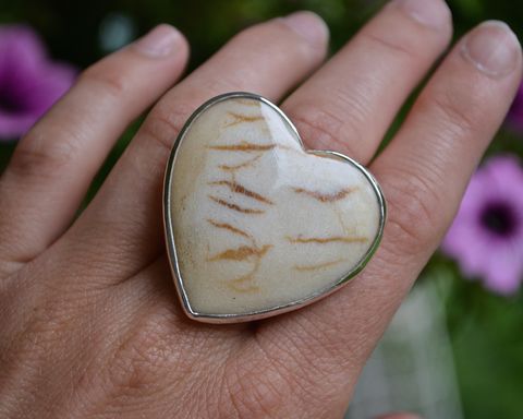 Fossilized,Coral,Heart,Ring,Size,7-7.25,fossilized coral ring, coral ring, coral, fossilized coral, sterling silver, heart ring, coral heart ring, fossilized coral ring, 