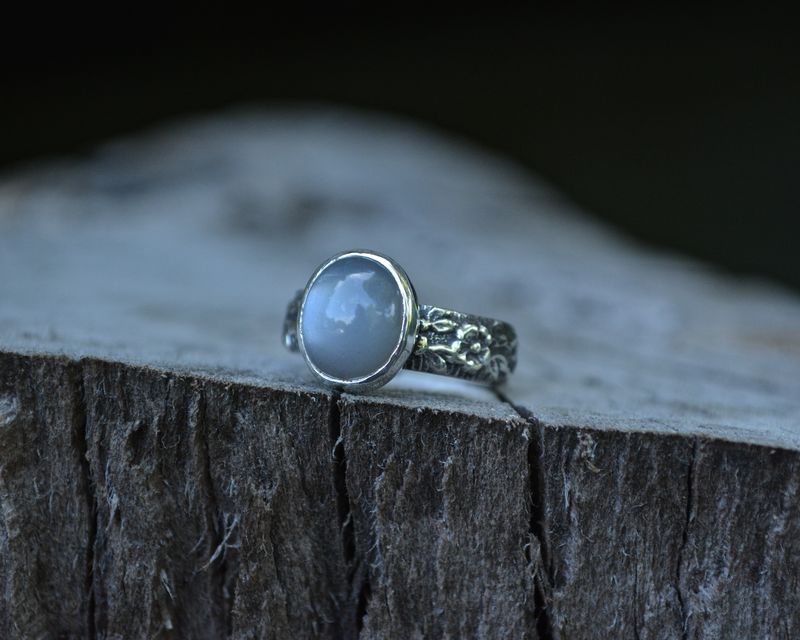 Grey Moonstone Ring on Floral Band - product images  of 